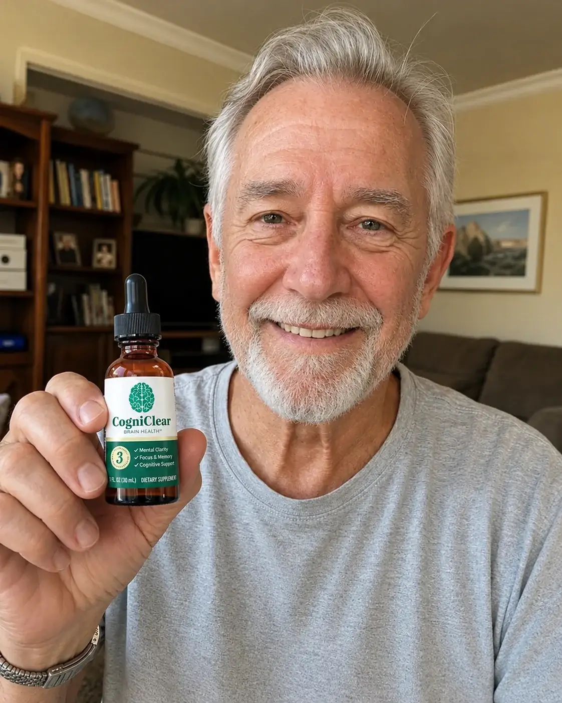 Arthur K., 69 — CogniClear customer holding his bottle