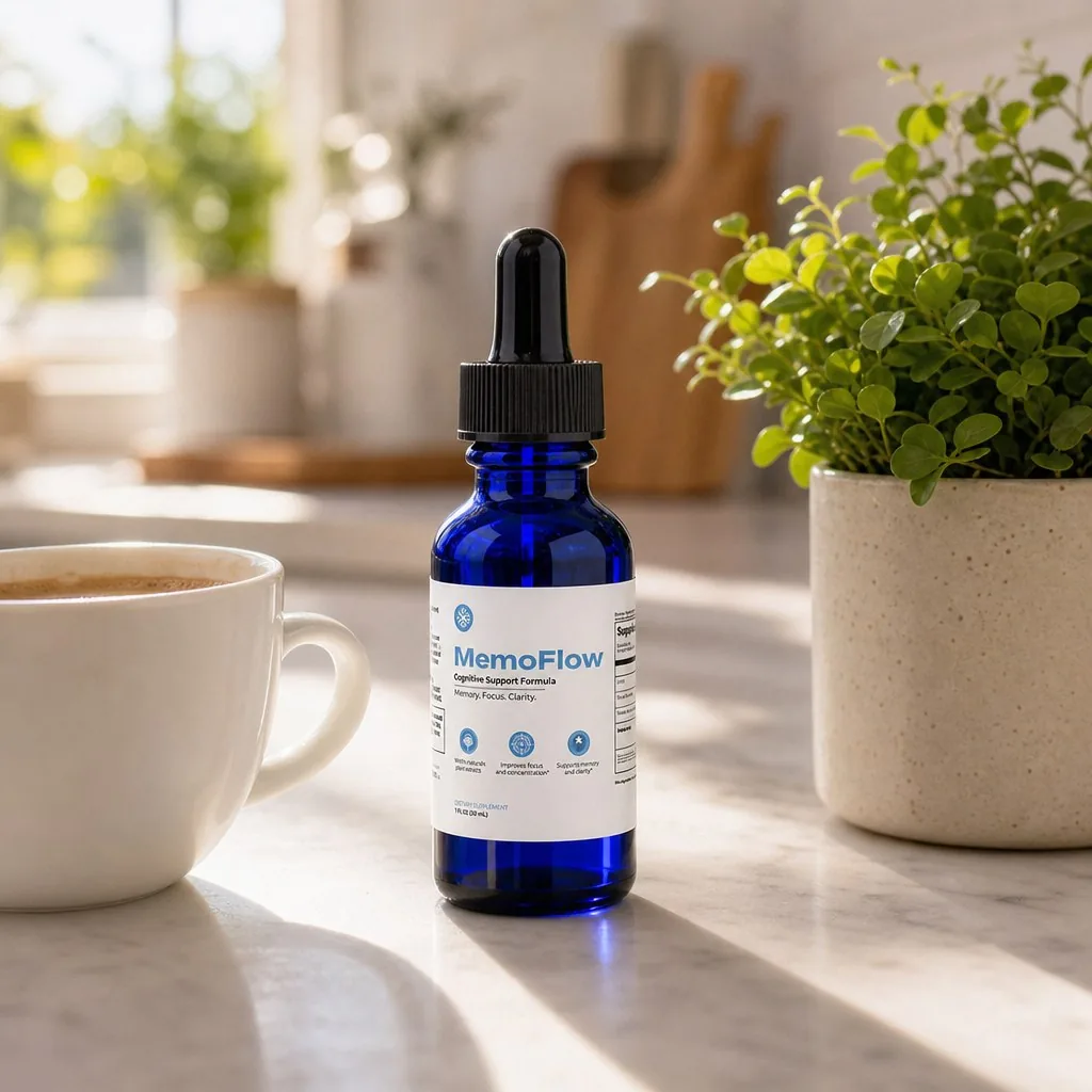 CogniClear bottle on a kitchen counter — daily morning ritual